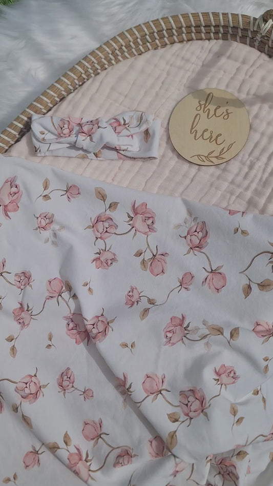 Posy blanket with headband - swaddle set