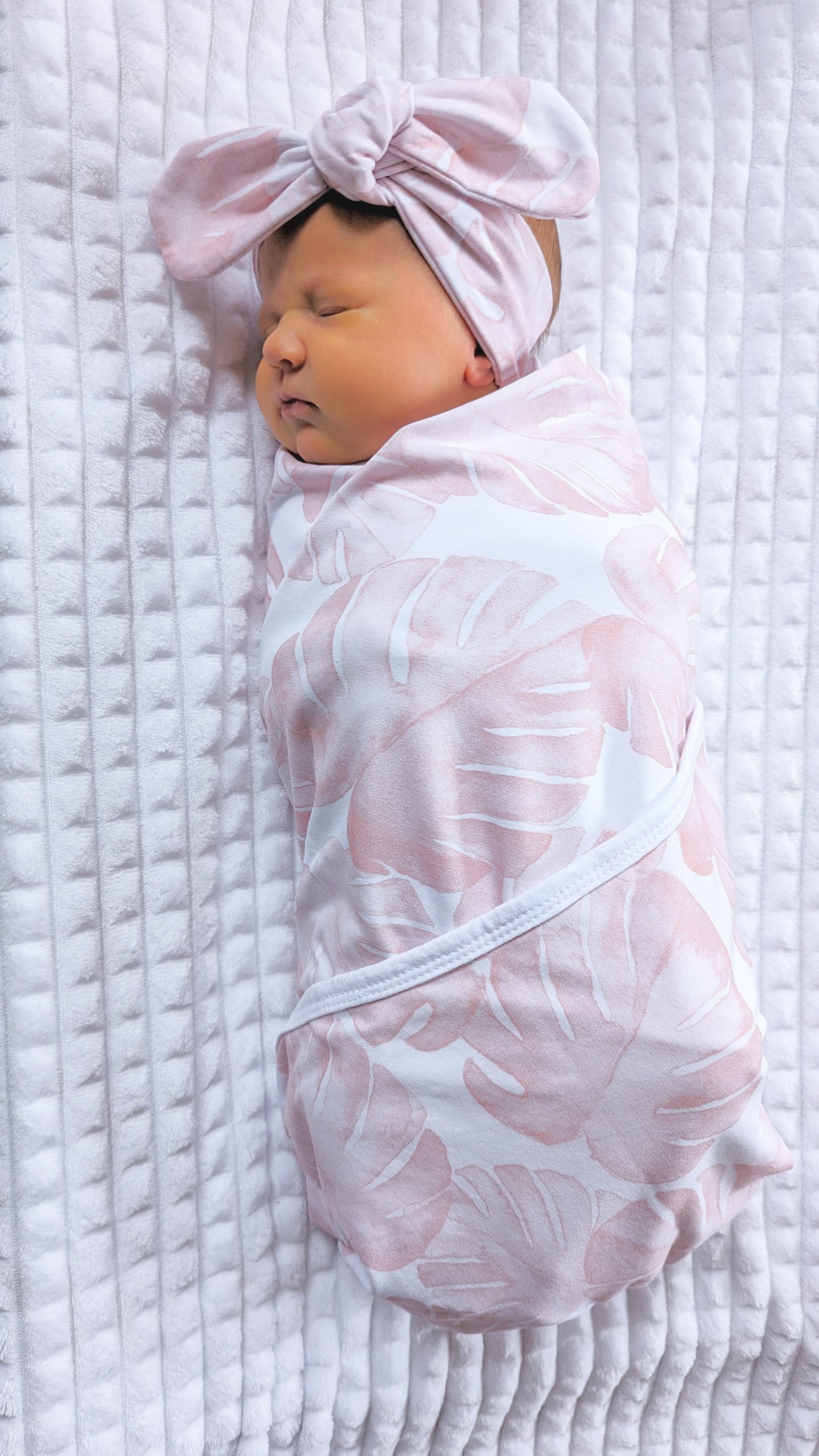 Pink palm blanket with headband - swaddle set