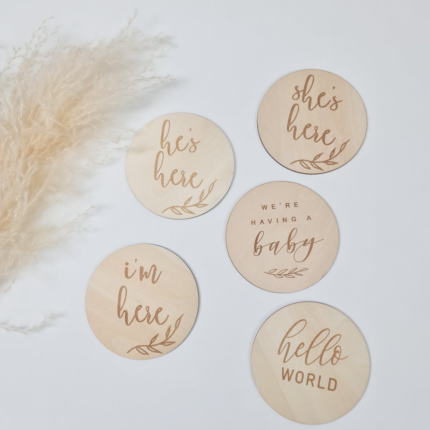 Wooden birth announment plaque - Hello World