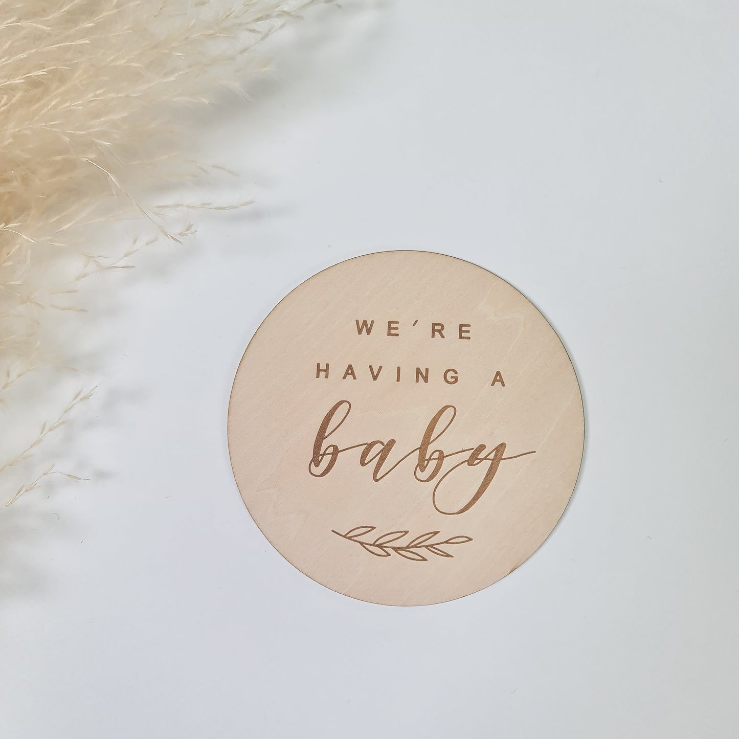 Wooden pregnancy announment plaque - We're having a baby