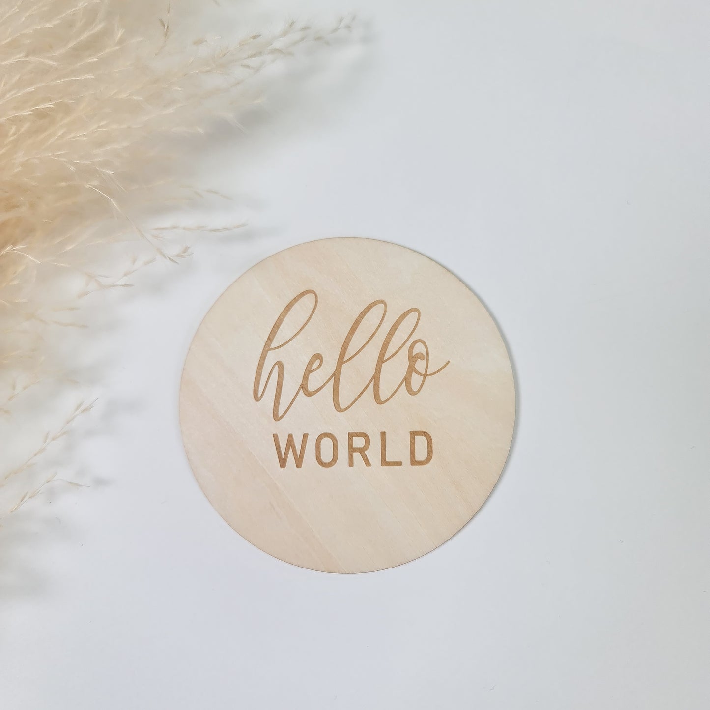 Wooden birth announment plaque - Hello World