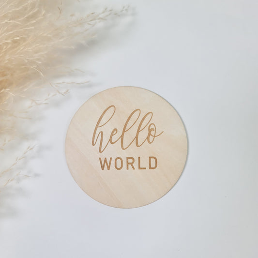 Wooden birth announment plaque - Hello World