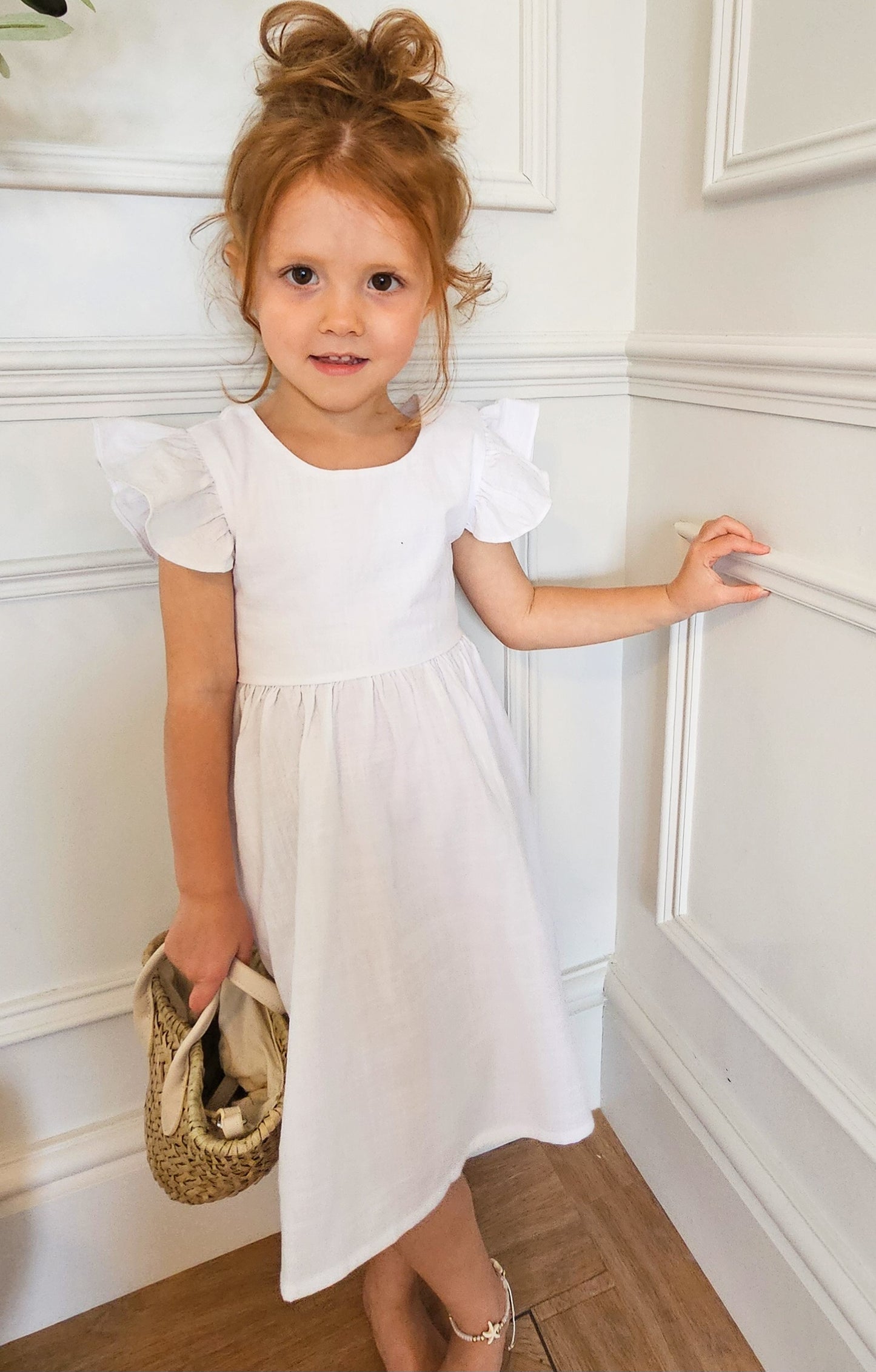 Elsie - White Open Back Frill Sleve Dress Elsie - White Open Back Frill Sleve Dress