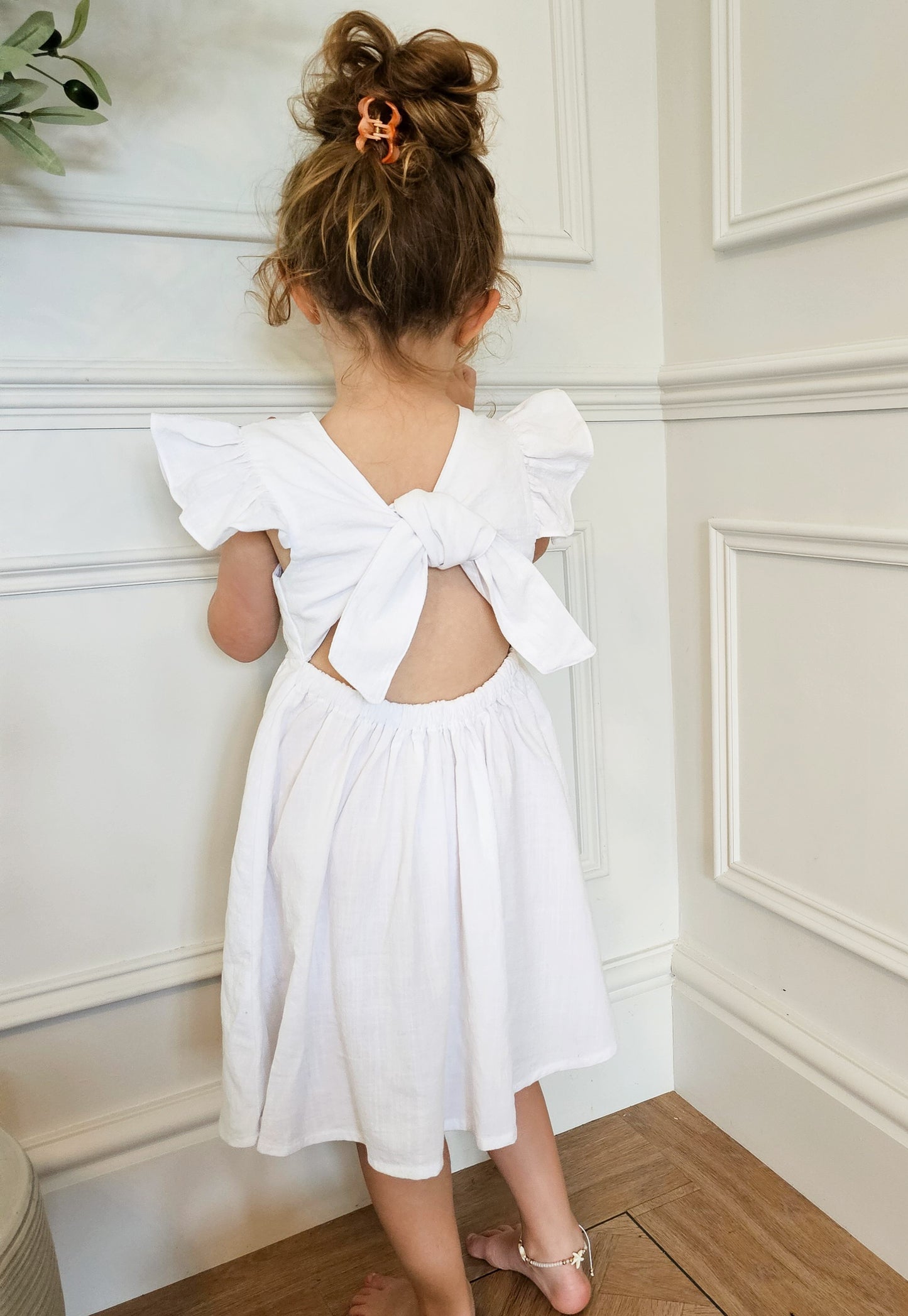 NEW - "Elsie" - White Open Back Frill Sleeve Dress