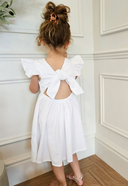NEW - "Elsie" - White Open Back Frill Sleeve Dress