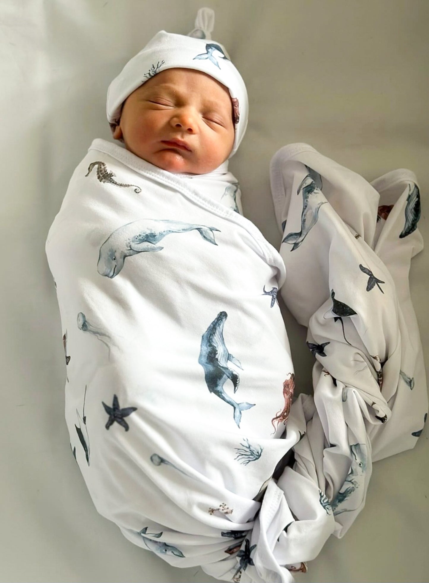 Sea Life blanket with hat - swaddle set