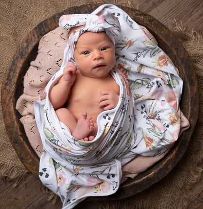 Floral blanket with headband  - swaddle set