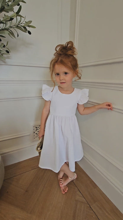 NEW - "Elsie" - White Open Back Frill Sleeve Dress