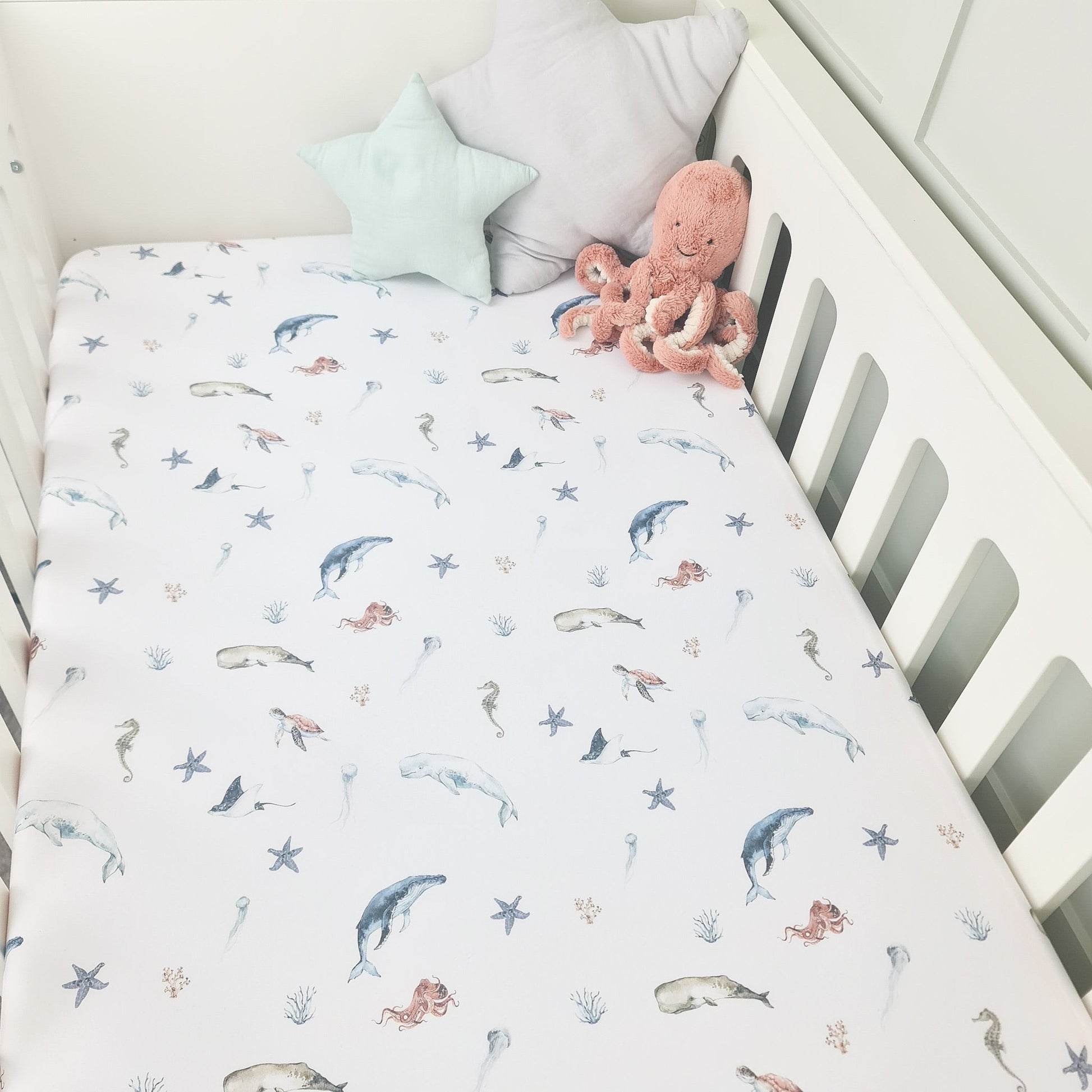 Fitted Cot Bed Sheet For Baby Nursery Ocean Theme Sea Creature