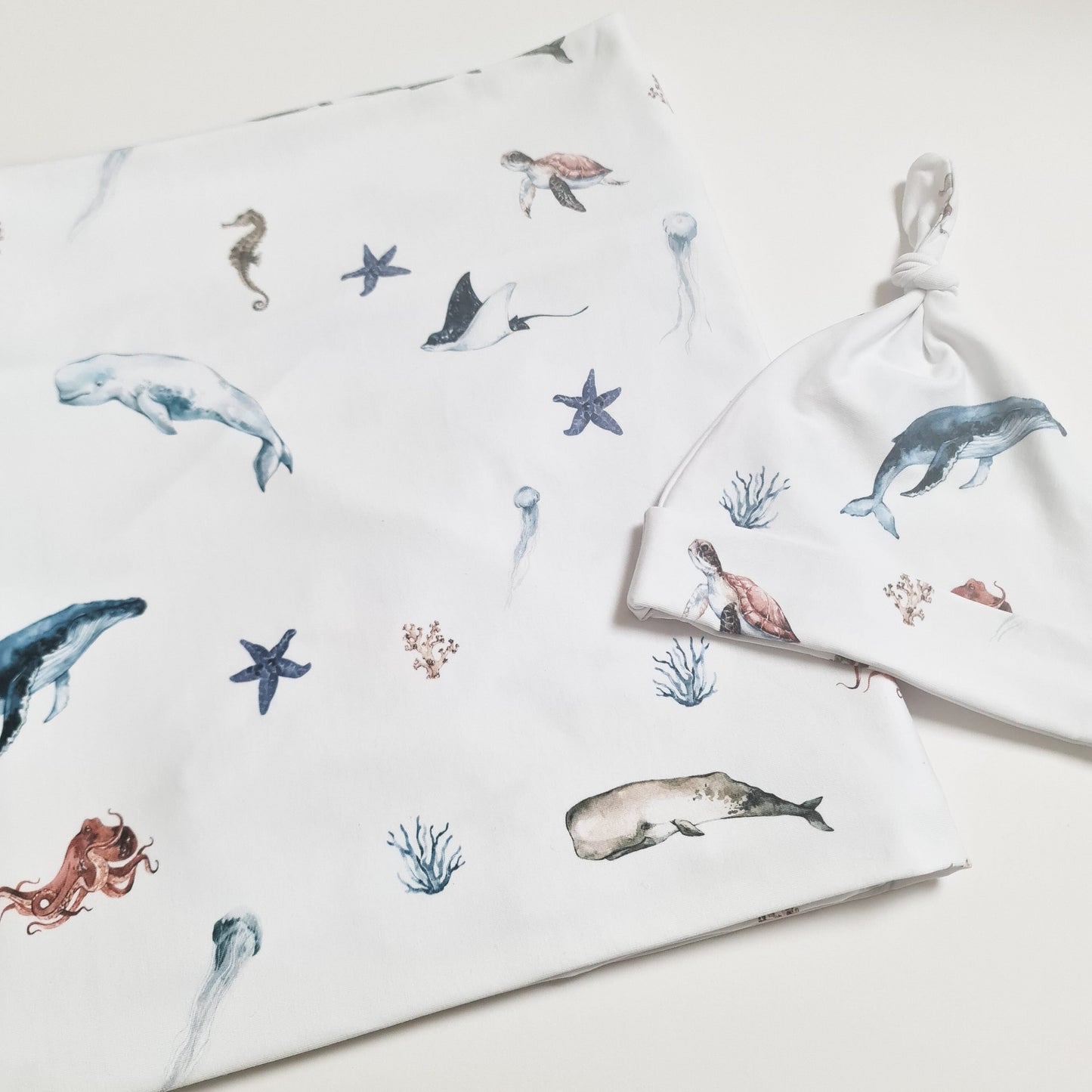 Sea Life blanket with hat - swaddle set