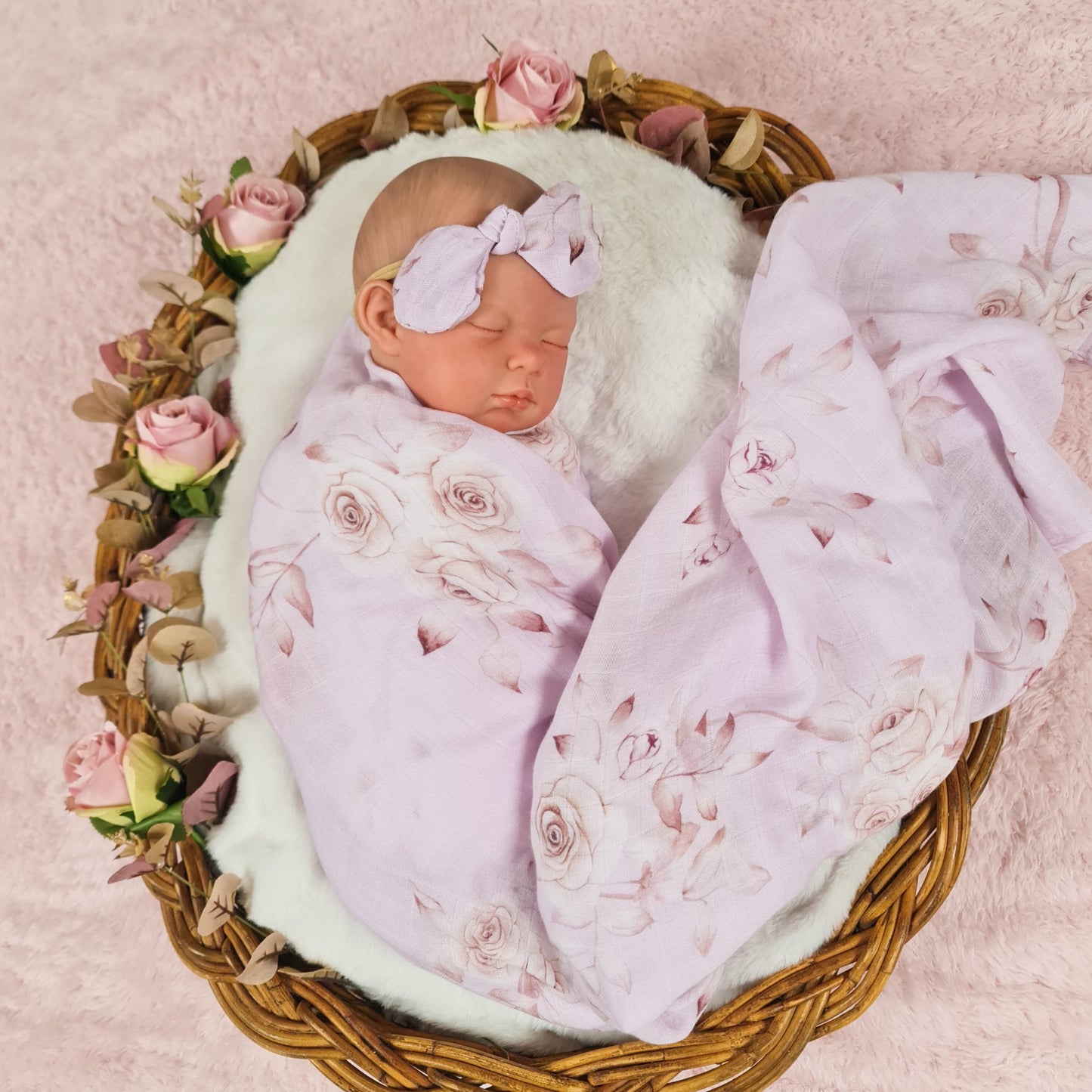 Muslin Swaddle & Headband - Rose