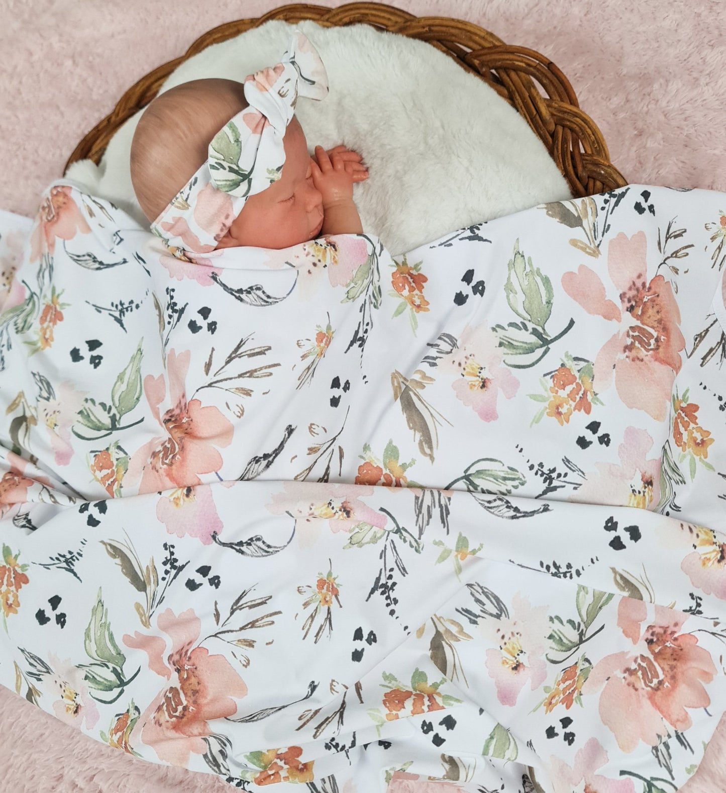 Floral blanket with headband  - swaddle set