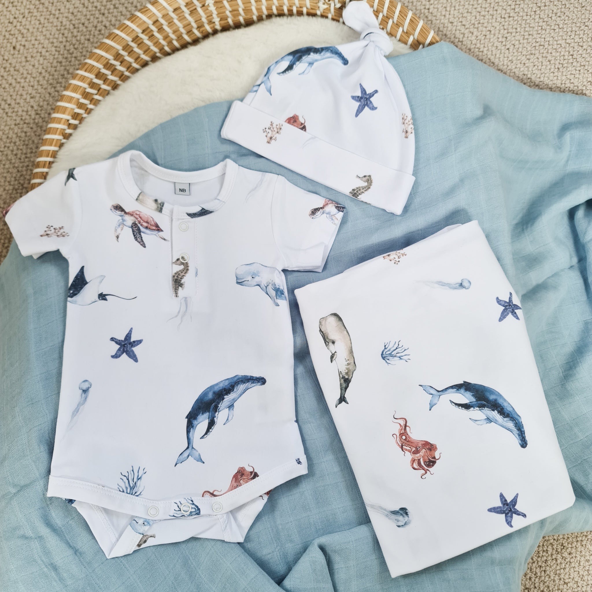 Sea Life - Newborn baby beanie