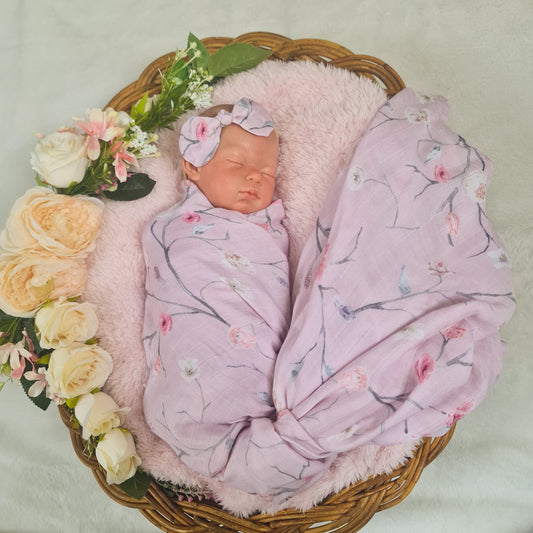 Muslin Swaddle & Headband - Flora blush