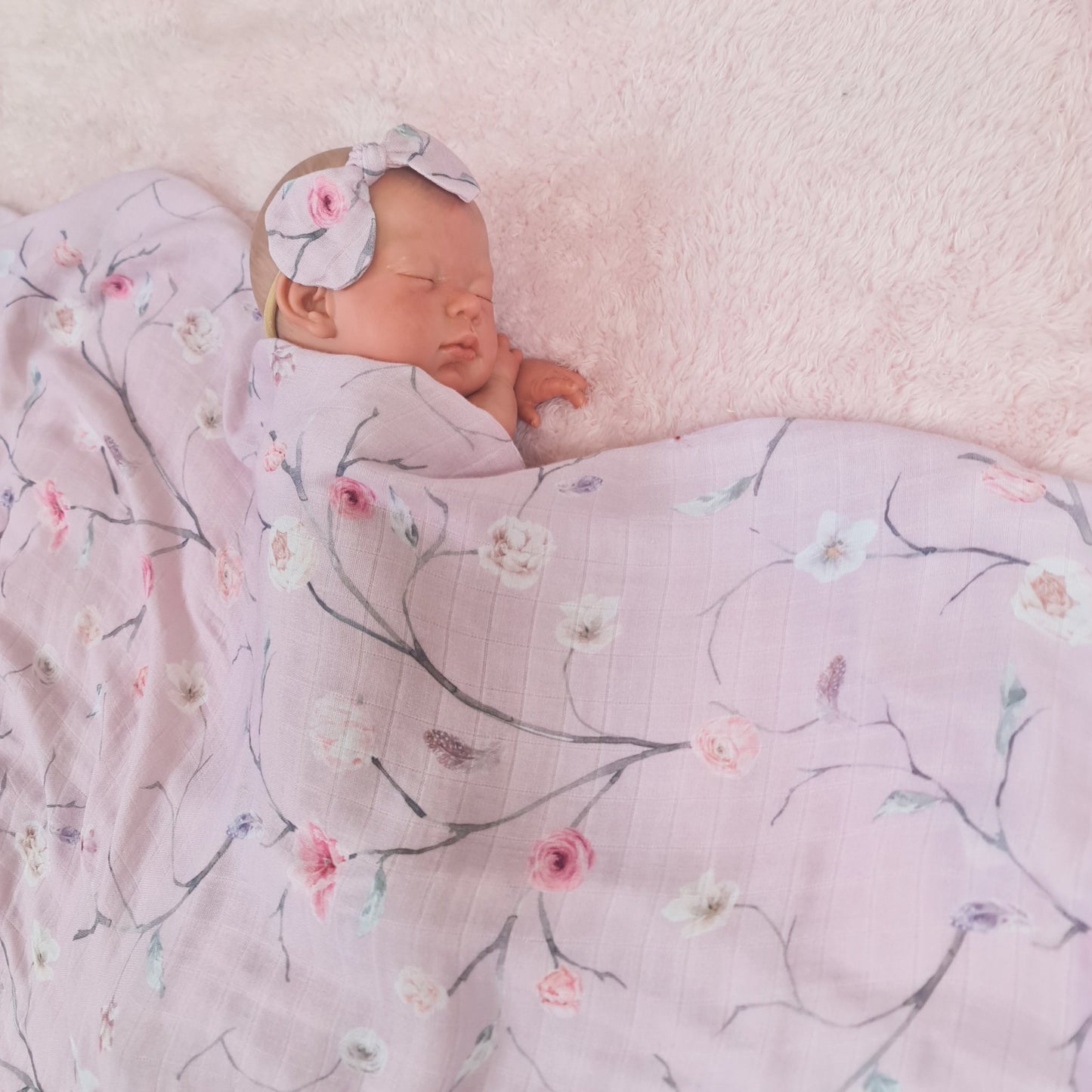 Muslin Swaddle & Headband - Flora blush