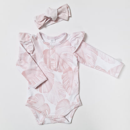 Pink palm bodysuit - Long sleeve