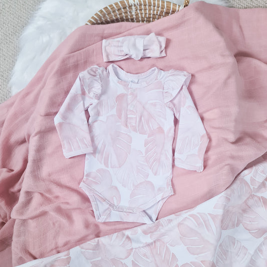 Pink palm bodysuit - Long sleeve