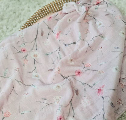 Muslin Swaddle & Headband - Flora blush