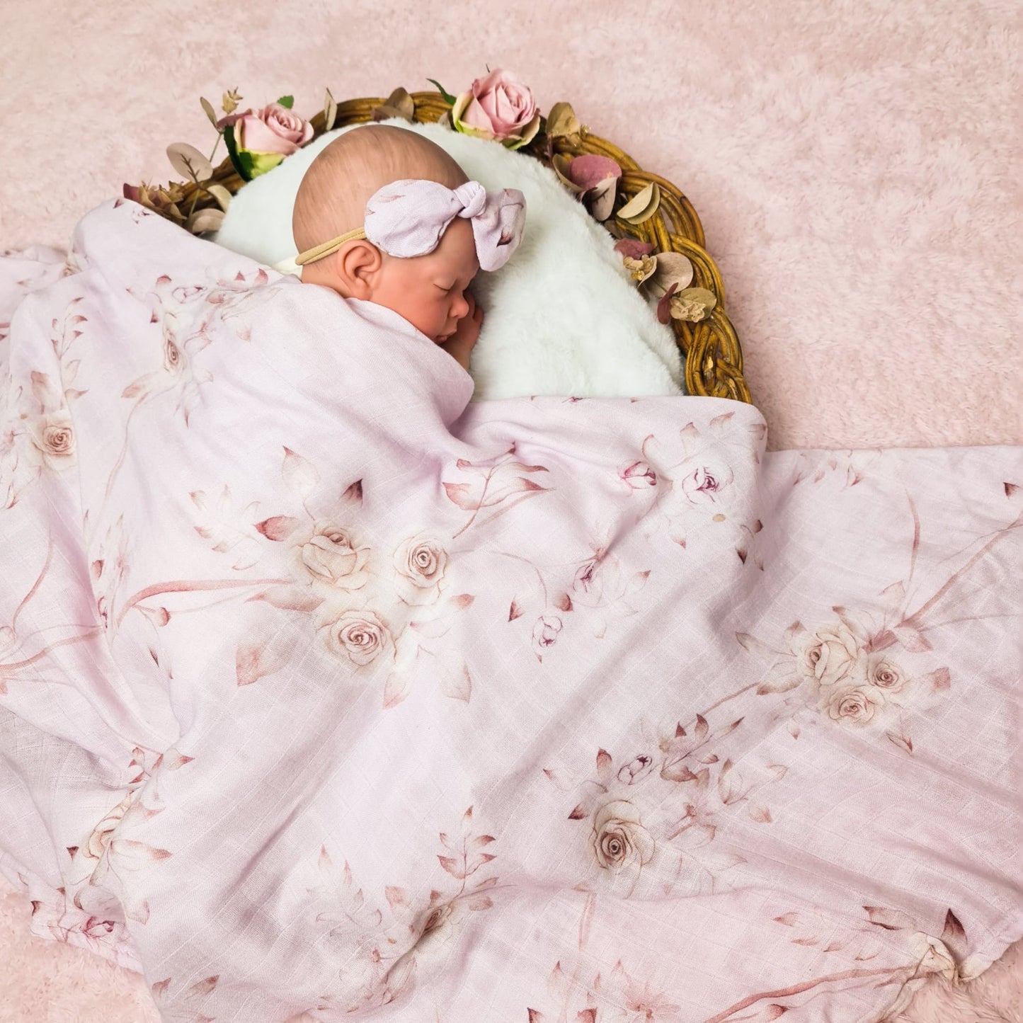 Muslin Swaddle & Headband - Rose