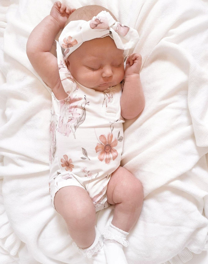 Baby Girl Short Sleeve Bodysuit Cute Floral And Fairy Design Minky