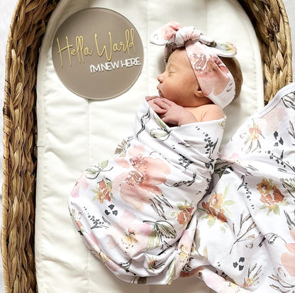 Floral blanket with headband  - swaddle set