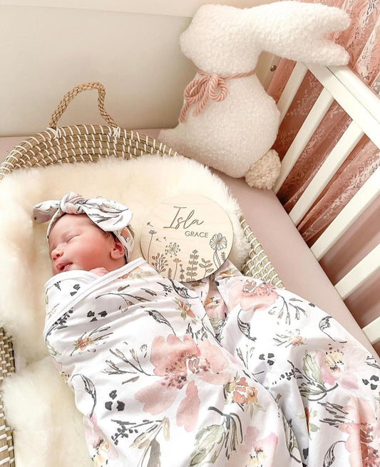 Floral blanket with headband  - swaddle set