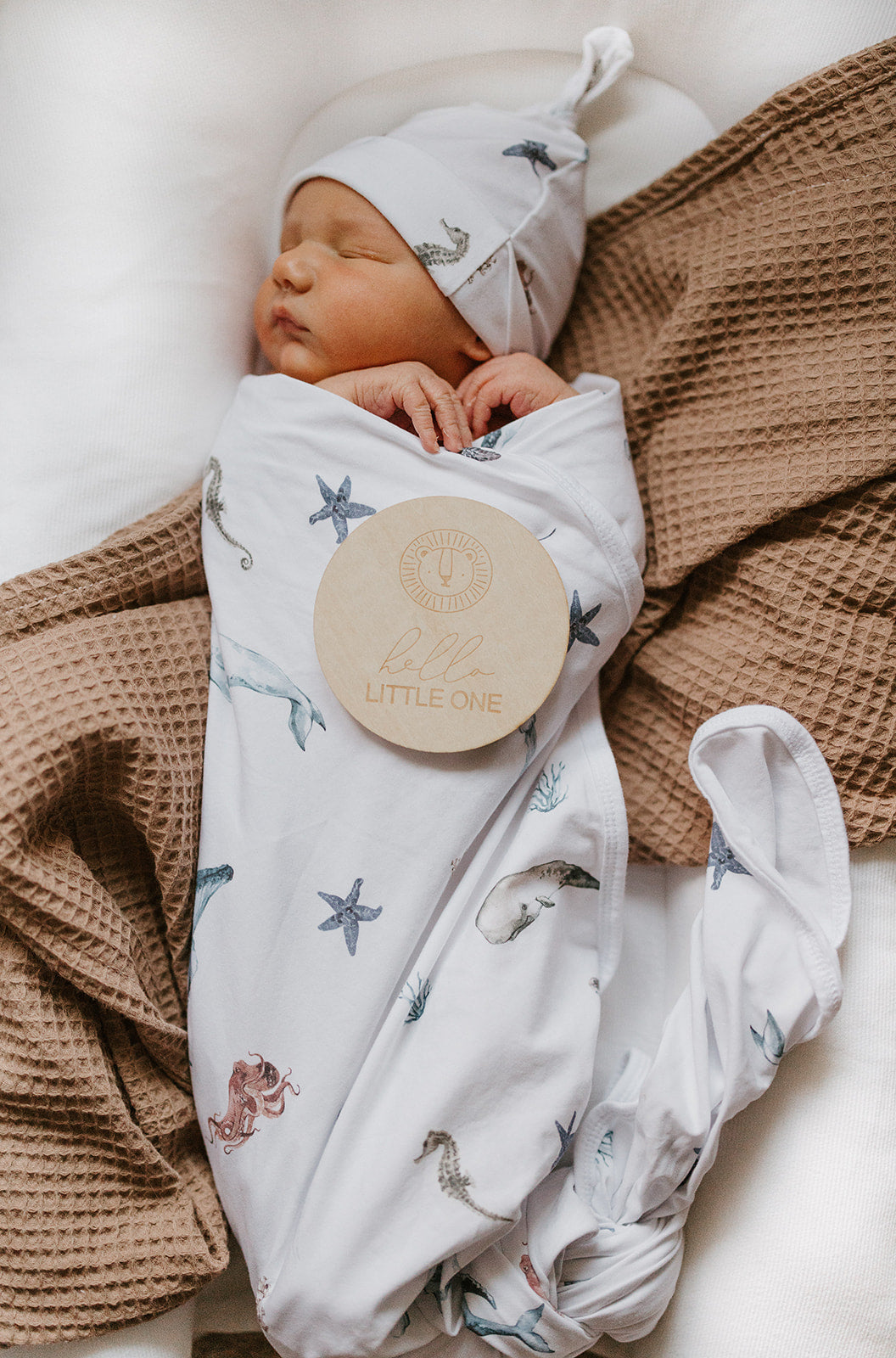 Newborn Baby Swaddle Blanket Set With Hat Ocean Swaddle Wrap